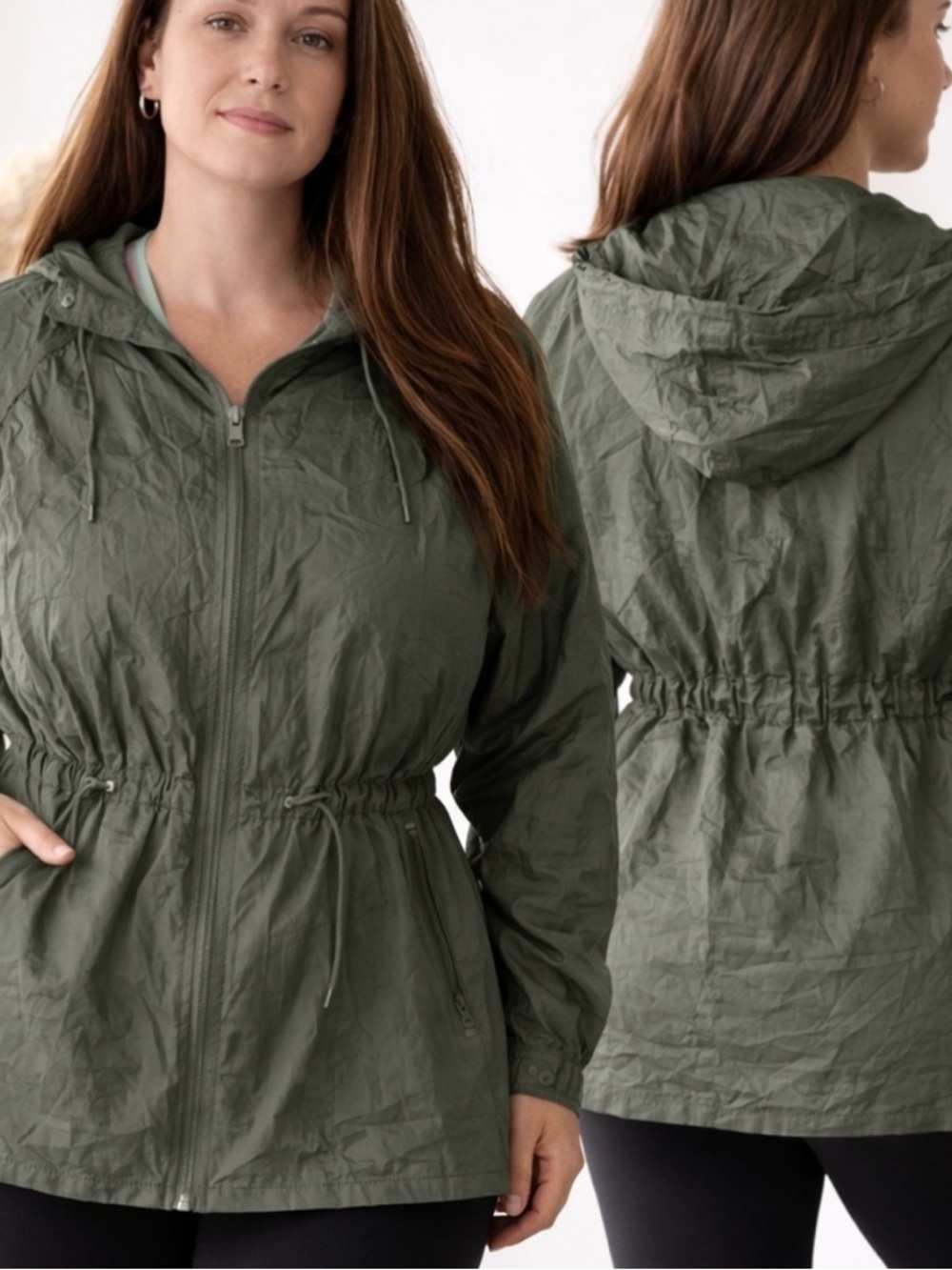 Zella Olive Drawstring Hooded Utility Jacket